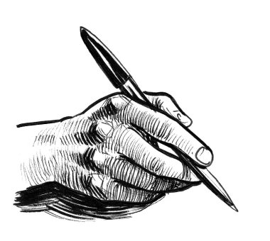 Kalemle el yazısı. Mürekkep siyah beyaz çizim