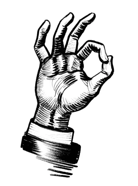 Mão Mostrar Assine Tinta Desenho Preto Branco — Fotografia de Stock
