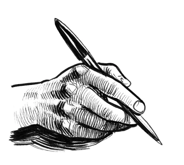 Рука Пишет Ручкой Чернила Черно Белые — стоковое фото