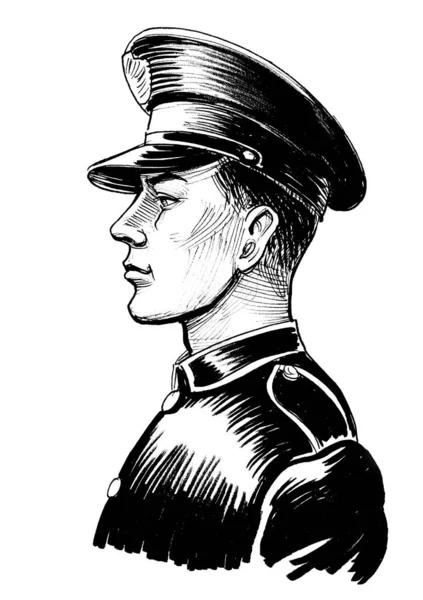 制服を着た兵士 墨と白のドローイング — ストック写真