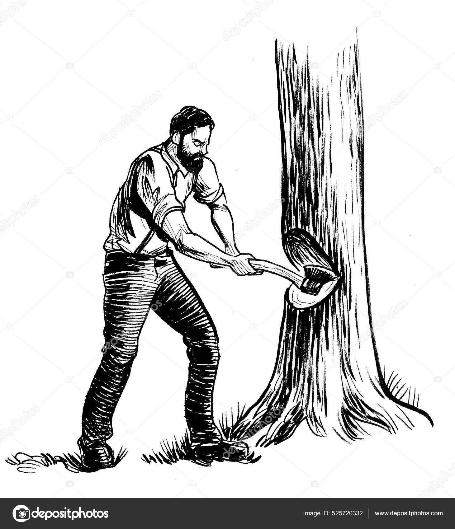 Man cutting tree Black and White Stock Photos & Images - Alamy