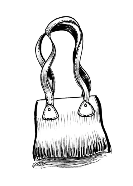 Δερμάτινη Τσάντα Μελάνι Μαύρο Και Άσπρο Σχέδιο — Φωτογραφία Αρχείου