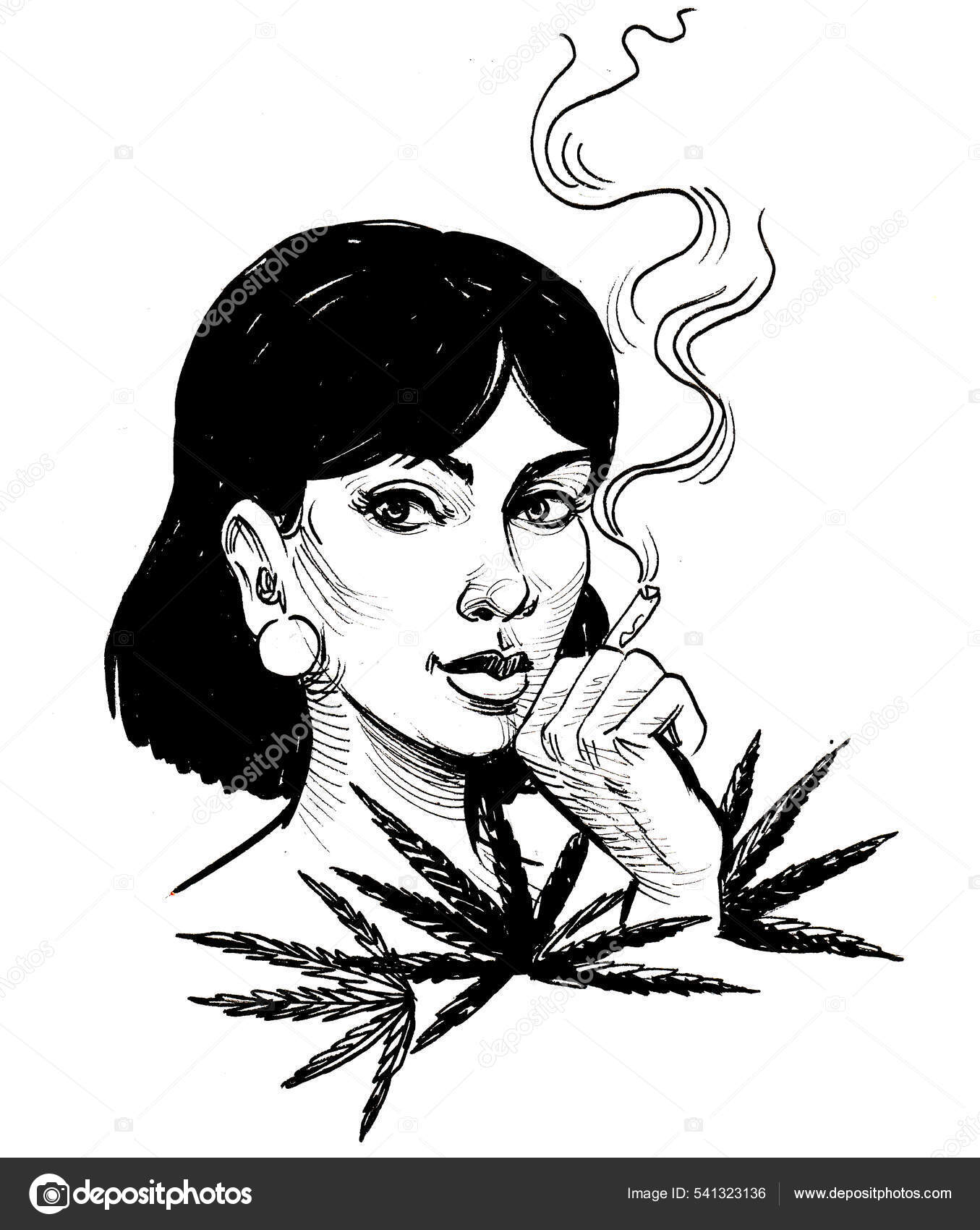 la femme qui fume - dessin original à l'encre - Nadej'Art - Infusions  créatives