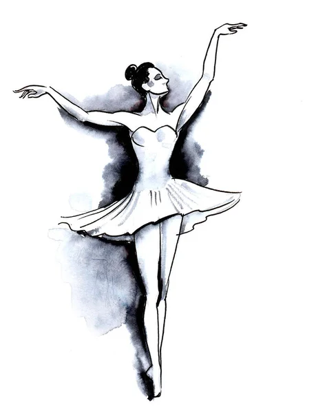 Bailarina Dançarina Tinta Preto Branco Draiwng — Fotografia de Stock