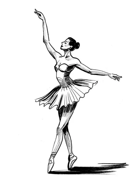 Beautiful Dancing Ballerina Ink Black White Draiwng — Stock Photo, Image