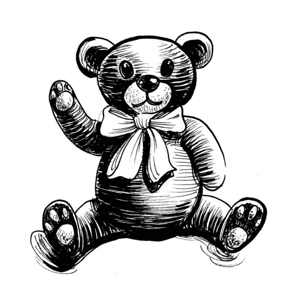 坐着的泰迪熊玩具墨水黑白相间 — 图库照片