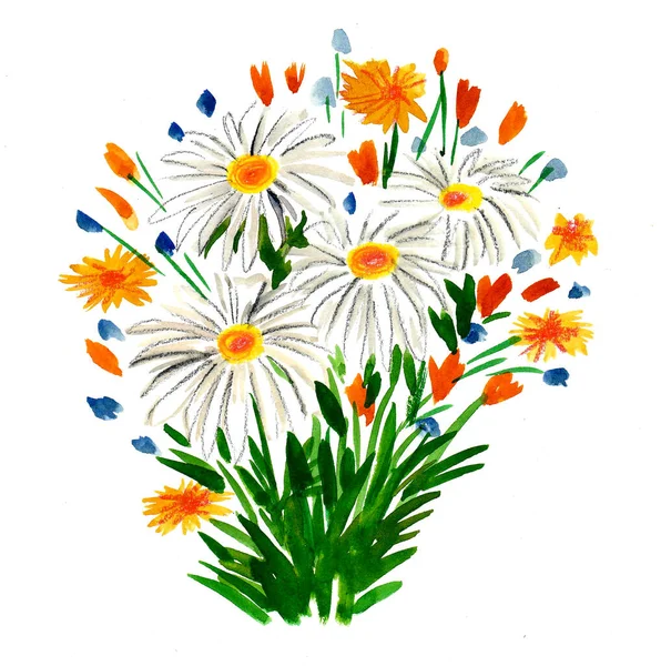 Квітковий Букет Малюнок Чорнила Акварелі — стокове фото