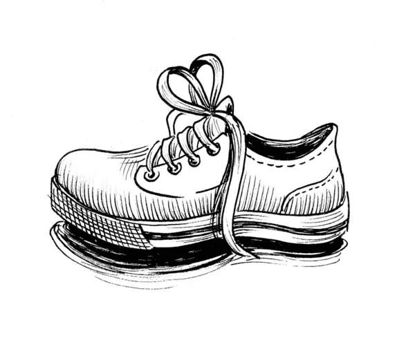 Sepatu Olahraga Gambar Hitam Dan Putih Tinta — Stok Foto