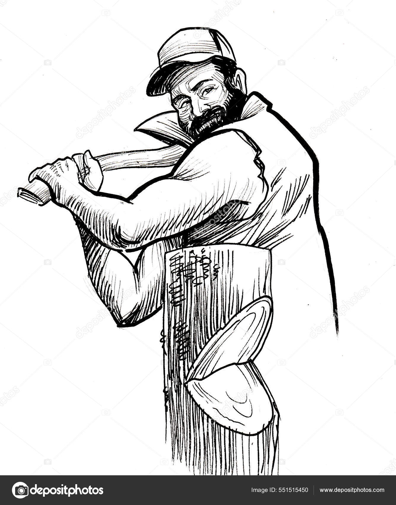 Canadian Lumberjack Cutting Tree Log Axe Ink Black White Drawing Stock  Illustration by ©alexblacksea #551515450