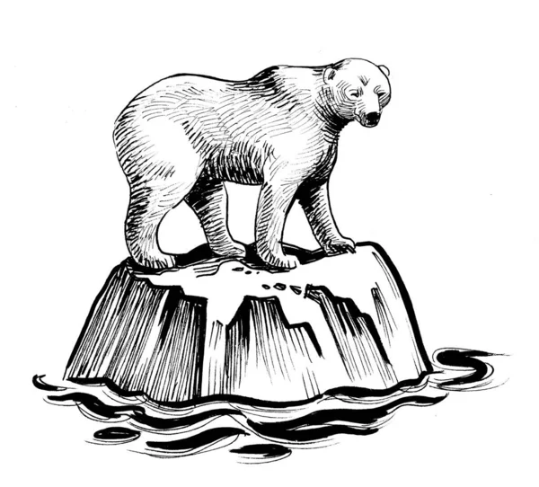 Oso Polar Iceberg Dibujo Blanco Negro Tinta —  Fotos de Stock