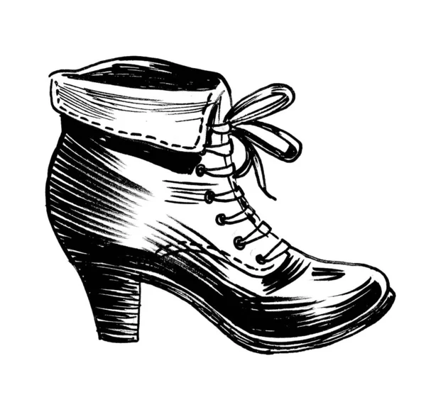 Vintage Female Shoe Ink Black White Drawing — Stock Photo, Image