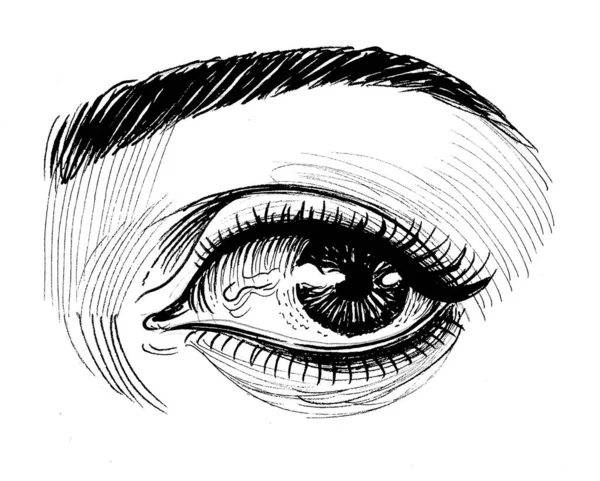 Beautiful Female Eye Ink Black White Drawing — ストック写真