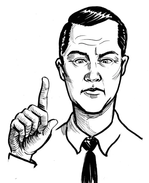 Adam yukarı bakıyor. Mürekkep siyah beyaz çizim