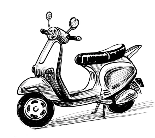 Vintage Scooter Inkt Zwart Wit Tekening — Stockfoto