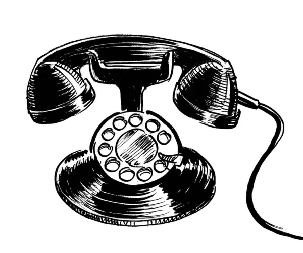 Vintage Telephone Ink Black White Drawing — Stock Photo, Image