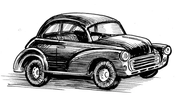 Coche Europeo Vintage Dibujo Blanco Negro Tinta —  Fotos de Stock