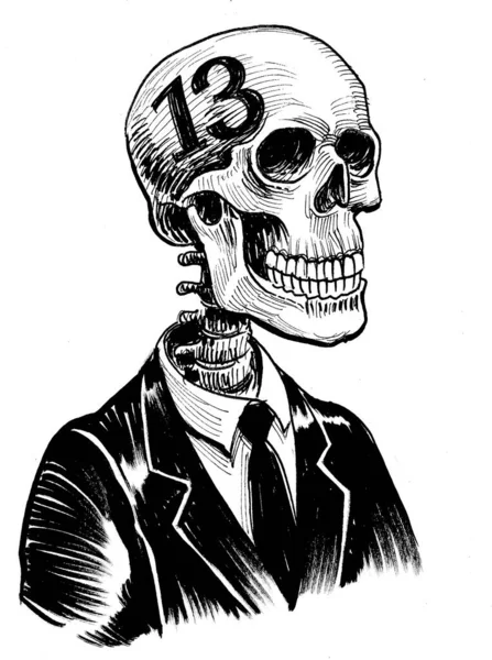 Людський Скелет Номерами Черепі Чорно Білий Малюнок — стокове фото