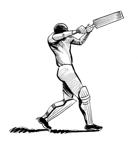 Гравець Крикет Чорно Білий Малюнок — стокове фото