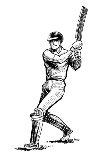 Cricket Player Ink Black White Drawing — Stockfoto