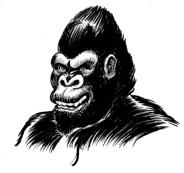 Cara Gorila Loca Dibujo Blanco Negro Tinta — Foto de Stock