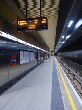 London, UK-12.10.21: an interior of the Battersea Power Station tube station on the new branch of the Northern Line, opened in 2021. London Tube is the world's first underground passenger railway