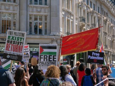 London, UK-14.5.22: demonstration on Regent Street in London in solidarity and support of the independence of Palestine occupied by Israel since 1967