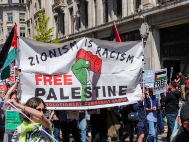 London, UK-14.5.22: demonstration on Regent Street in London in solidarity and support of the independence of Palestine occupied by Israel since 1967