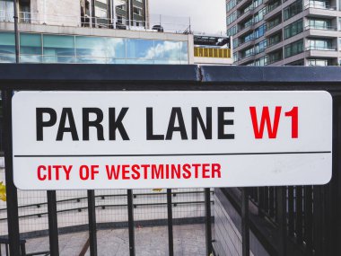 London, UK-29.09.21: Park Lane street name sign. Park Lane is a street aligns the East side of the Hyde Park in London