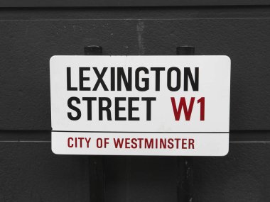 London, UK-02.10.21: Lexington Street name sign, City of Westminster, London, UK
