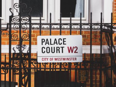London, UK-04.10.21: Palace Court Street name sign, City of Westminster, London, UK