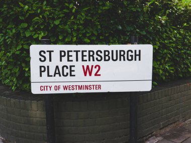 London, UK-04.10.21: St Petersburg Place name sign, City of Westminster, London, UK