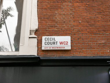 London, UK-09.10.21: Cecil Court Street name sign, City of Westminster, London, UK