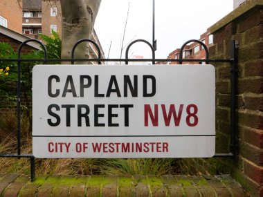London, UK-22.12.21: Capland Street name sign, City of Westminster, London, UK