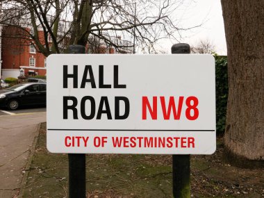 London, UK-22.12.21: Hall Road name sign, City of Westminster, London, UK