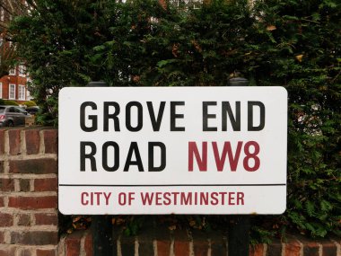 London, UK-22.12.21: Grove End Road name sign, City of Westminster, London, UK