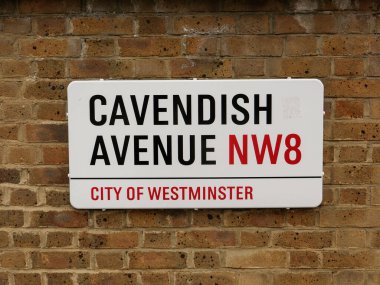 London, UK-22.12.21: Cavendish Avenue name sign, City of Westminster, London, UK
