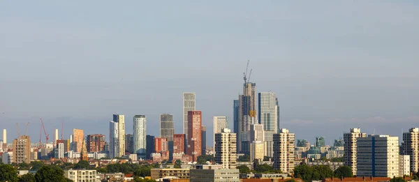 A scenic view of the residential skyscrapers in the Vauxhall district as seen from the South. Vauxhall is a district in southeast London, part of the London Borough of Lambeth, England.