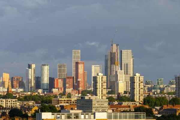 A scenic view of the residential skyscrapers in the Vauxhall district as seen from the South. Vauxhall is a district in southeast London, part of the London Borough of Lambeth, England.