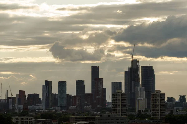 A scenic view of the residential skyscrapers in the Vauxhall district as seen from the South. Vauxhall is a district in southeast London, part of the London Borough of Lambeth, England.