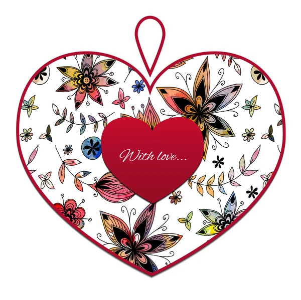 Corazón con patrón de flores — Vector de stock
