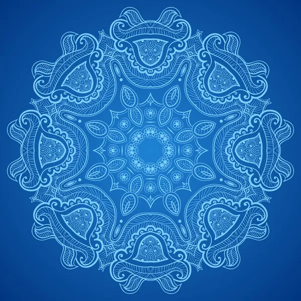 Ornamental round blue lace pattern — Stock Vector