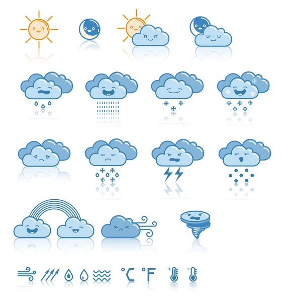 Reihe von blauen Wettersymbolen — Stockvektor