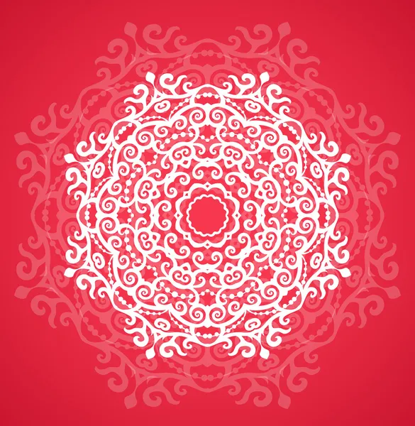 Ornamental round red lace pattern — Stock Vector