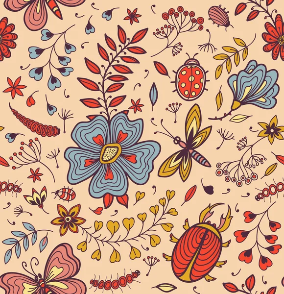 Textura perfecta con flores y mariposas — Vector de stock