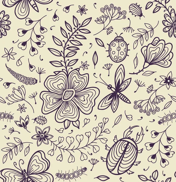 Texture sans couture avec fleurs et papillons — Image vectorielle