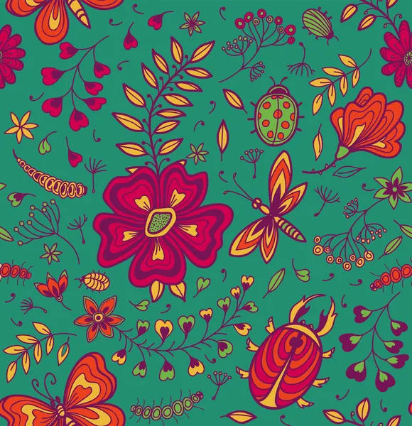 Textura perfecta con flores y mariposas — Vector de stock