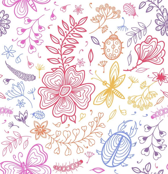 Texture sans couture avec fleurs et papillons — Image vectorielle