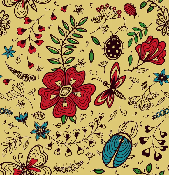 Textura perfecta con flores y mariposas — Archivo Imágenes Vectoriales