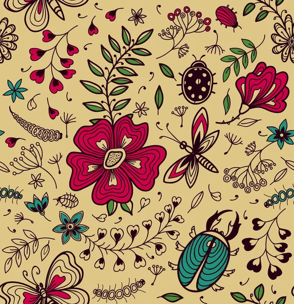 Textura perfecta con flores y mariposas — Vector de stock