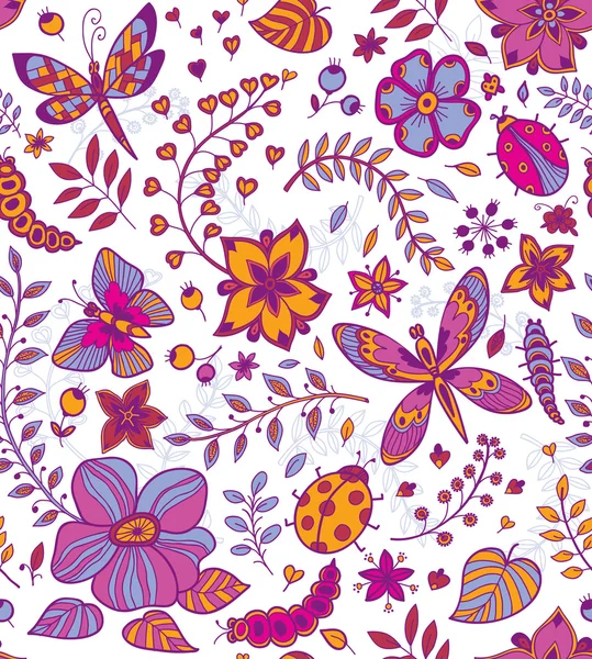 Nahtlose Textur mit Blumen und Schmetterlingen — Stockvektor